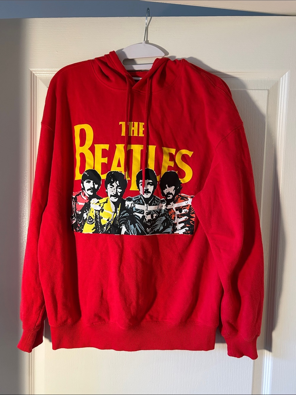 The Beatles Red Crewneck Hoodie with Yellow Logo